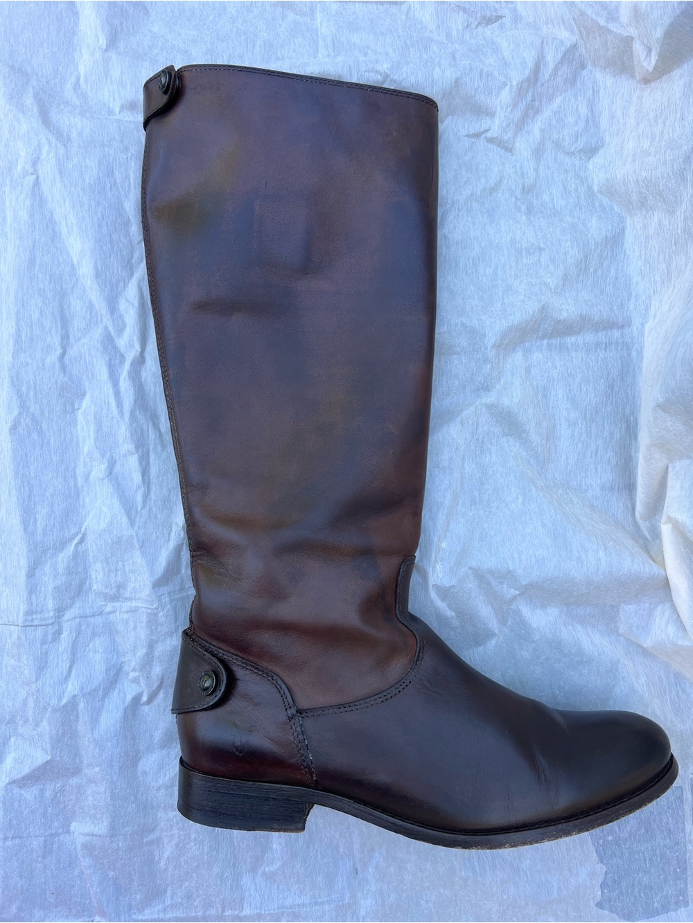 Frye Melissa Button Back Zip Dark Brown Leather Riding Boots Size 7.5B - Picture 8 of 15